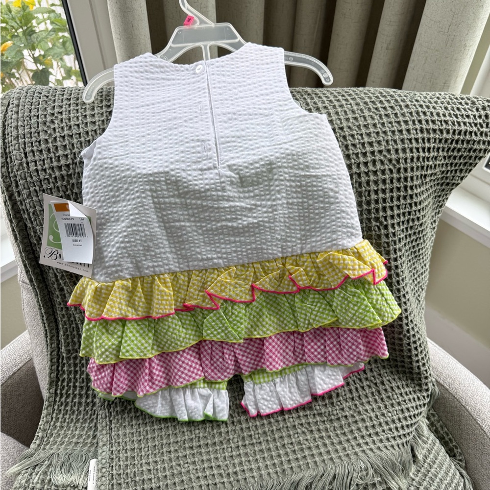 Bonnie Jean White Bunny Top Pant Set with Pink Accents - Picture 3 of 3